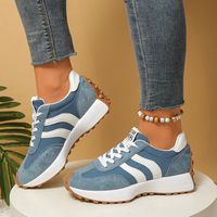 Baskets décontractées pour femmes, bleues et blanches à rayures, à lacets, bout rond, semelle épaisse, style rétro, pour la marche quotidienne