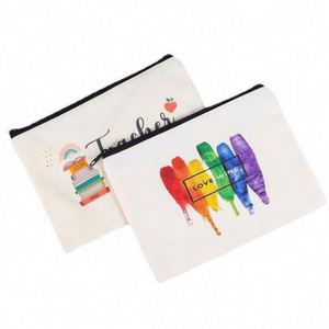 Wholesale Custom Canvas Zipper Makeup <b>Pouch</b> Cosmetic Bag Washable Student Cartoon Cotton Pencil Bag - Product Image 2