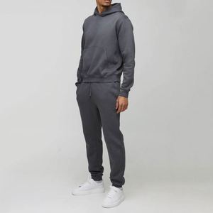 <b>Men</b> Cropped Hoodie Jogger Two Piece <b>Set</b> Drawstring Waist Fleece Tracksuit Pocket Design Daily Wear Bulk Order Custom Embroidery - Product Image 1