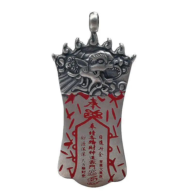 Großhandel echte S925 Sterling Silber Retro Taoist Zinnober Marke Biest Halskette Anhänger für Männer