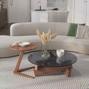 Nordic di lusso salotto tavolino semplice moderno legno massiccio rotondo Design con vetro casa piccoli mobili bassi - Product Image 2