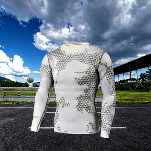 Camiseta de Compresión de Manga Larga para Hombre, Gris con Estampado Geométrico, Secado Rápido, Spandex y Poliéster, Protección UV - Product Image 2