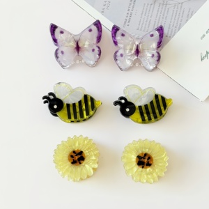Mini pinces à <span class=keywords><strong>cheveux</strong></span> en acrylique de haute qualité pour femmes et filles, motifs tournesol, abeille, papillon, pour queue de cheval, <span class=keywords><strong>frange</strong></span> et coiffure quotidienne tendance - Product Image 1