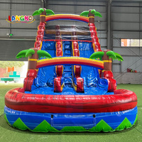 Toboggan aquatique gonflable commercial en promotion, toboggan aquatique double piste avec palmiers tropicaux pour fêtes d'enfants