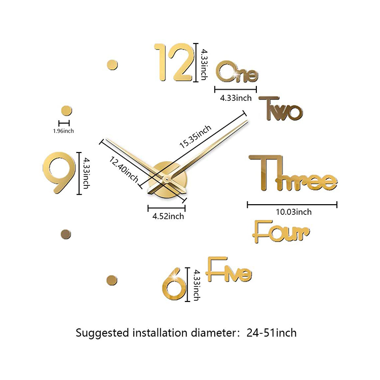 Модные зеркальные настенные часы 3d «сделай сам» большого размера, настенные декоративные часы, бесшумные часы без тикания, часы-стрелки (золото)