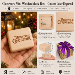 Davy Jones <strong>Music</strong> Box Sankyo Wind Maple Wooden Mini Musical Box Custom Laser Engraved <strong>Pirates</strong> <strong>Caribbean</strong> Gift OEM Wholesale 18 - Product Image 2