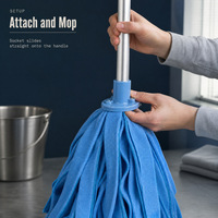 Tête de balai à extrémité coupée en bandes de tissu éponge polyester avec prise filetée italienne et française pour le nettoyage des sols d'hôtels et d'hôpitaux