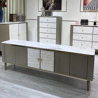 Meuble TV en acier inoxydable doré American Shell Meuble TV moderne avec dessus en marbre Ensemble de table basse Meuble de rangement de luxe de designer