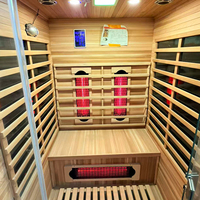Kabin Sauna Dalam Ruangan Kompak untuk Satu Orang dengan Pintu Kaca Penuh dan Interior Kayu untuk Gym Rumah