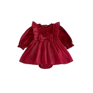 Abbigliamento Autunnale per <span class=keywords><strong>Neonata</strong></span>, Vestito Rosso in Velluto Dorato per Cerimonia dei Cento Giorni, Tutina in Cotone per Bambina - Product Image 5