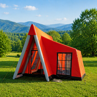 Tente gonflable en forme de maison rouge, imperméable, résistante aux UV, pour rassemblement familial en plein air