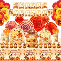 Décorations de fête en papier sur le thème de Thanksgiving, bannières, éventails pliants, vaisselle, nappes, fournitures pour créer une ambiance festive