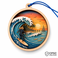 Ornement personnalisé en contreplaqué peuplier découpé au laser, motif coucher de soleil sur la plage, pour la décoration de la maison, conforme à la norme CPSC, DDP