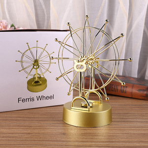 Ornement de bureau à mouvement perpétuel, Roue Ferris en métal avec lumière LED, Planète orbitale, Statue d'art cinétique plaquée or, Alimenté par piles - Product Image 1