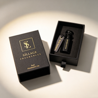 Boîte de parfum en verre Attar de luxe noire texturée avec tiroir, logo personnalisé, marquage à chaud, pour flacons de 3/6/12 ml, emballage cadeau en gros