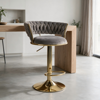 Tabouret de bar tissé à la main, réglable en hauteur, pivotant, avec base en métal et repose-pieds, idéal pour café, bar, îlot de cuisine