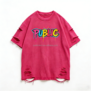 T-shirt personnalisé avec impression par transfert thermique, effet vintage délavé à l'acide, coupe ample, 100% coton 230GSM pour homme - Product Image 3