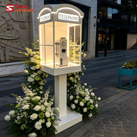 Mini cabine téléphonique londonienne rose décorative avec éclairage LED et support pour livre d'or audio pour décoration de mariage