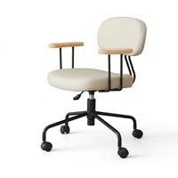 Chaise de bureau ergonomique pivotante à 360 degrés, rembourrée en PU, réglable en hauteur, avec structure en bois et métal, pour la maison et le bureau