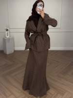 Ensemble Abaya Mexizo personnalisé, ensemble 2 pièces, Abaya pour l'Aïd, tenue modeste avec blazer ceinturé et jupe longue pour les occasions printanières, femmes