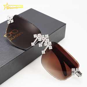 نظارات أنيقة مثلجة من vs مويسانيتي الماس المقاوم للصدأ عدسة بنية اللون نظارات مجوهرات عبر النظارات الشمسية شهادة GRA - Product Image 2