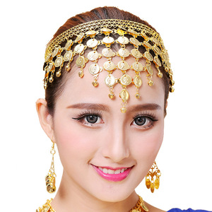 Pinces à cheveux triangulaires or et argent avec pièces de monnaie suspendues, chaînes de front, <span class=keywords><strong>bijoux</strong></span> de tête pour spectacle de danse HS015 - Product Image 1