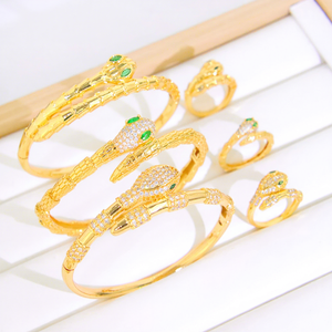 Conjunto de Anillos y Brazaletes de Lujo con Cabeza de Serpiente, Chapado en Oro de 21k, con Circonitas, Estilo Punk, para Mujer, para Fiestas - Product Image 3