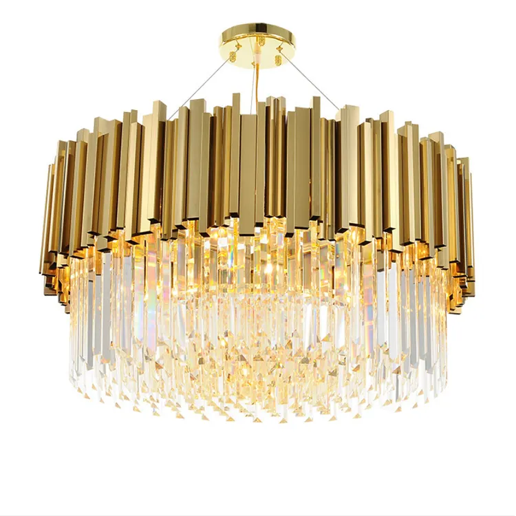 1#*Luxury living room gold chain round stainless steel chandelier lamps modern trend large crystal chandelier