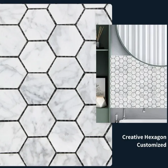 Пользовательские различные стили Carrara Белая шестиугольная форма Ванная комната Кухня мозаичная плитка