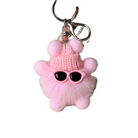 Porte-clés et breloque de sac en peluche douce, style dessin animé, Kawaii, écologique, durable et léger, avec motifs lunettes de soleil, casquette et boule de charbon