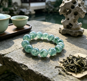 Bracelet en perles de jade naturel authentique, motif fleur flottante, couleur vert jadeite haute qualité, jade <span class=keywords><strong>Dulong</strong></span>, cadeau unisexe pour toutes les occasions - Product Image 3