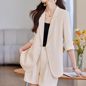 Women's Thin Three Quarter Sleeve Suit Jacket Set Summer Breathable Office Lady Style Polyester Fabric - Product Image 3