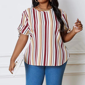 Camicette da donna taglie forti nuove <span class=keywords><strong>con</strong></span> stampa tinta unita top primavera estate Casual elegante da adulti <span class=keywords><strong>con</strong></span> spalle scoperte a manica <span class=keywords><strong>corta</strong></span> <span class=keywords><strong>con</strong></span> <span class=keywords><strong>nodo</strong></span> di canapa - Product Image 1