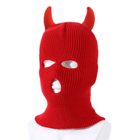 Bonnet tricoté chaud en forme de corne de taureau pour homme et femme, protection contre le froid, couvre-tête à trois trous, masque facial pour le cyclisme, chapeaux amusants