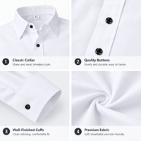 Kemeja Pria Lengan Panjang 4-Way Non-Iron Stretch, Warna Solid Klasik, Model Muscle Fit, Fleksibel, Kancing Depan, Untuk Kerja Kantor, Atasan Basic