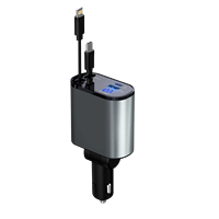 Chargeur de voiture rétractable USB 120W 4 en 1 avec affichage numérique LED, chargeur rapide Type-C, câble 8 broches, chargeur portable pour téléphone portable
