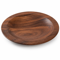 Vente en gros de bols de service peu profonds à large bord en bois d'acacia, assiettes rondes en bois massif, porte-noix, porte-salades, porte-collations, vaisselle de restaurant japonais