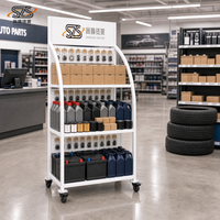 Présentoirs de Magasin, Étagère 60 kg, Présentoirs pour Batteries de Voiture, 2 Roulettes Verrouillables, Panneau Perforé, Zone Commerciale