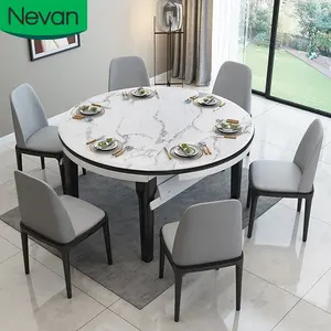 Conjunto de muebles de comedor de mármol, mesas de comedor redondas extensibles para ahorro de espacio, 6 sillas