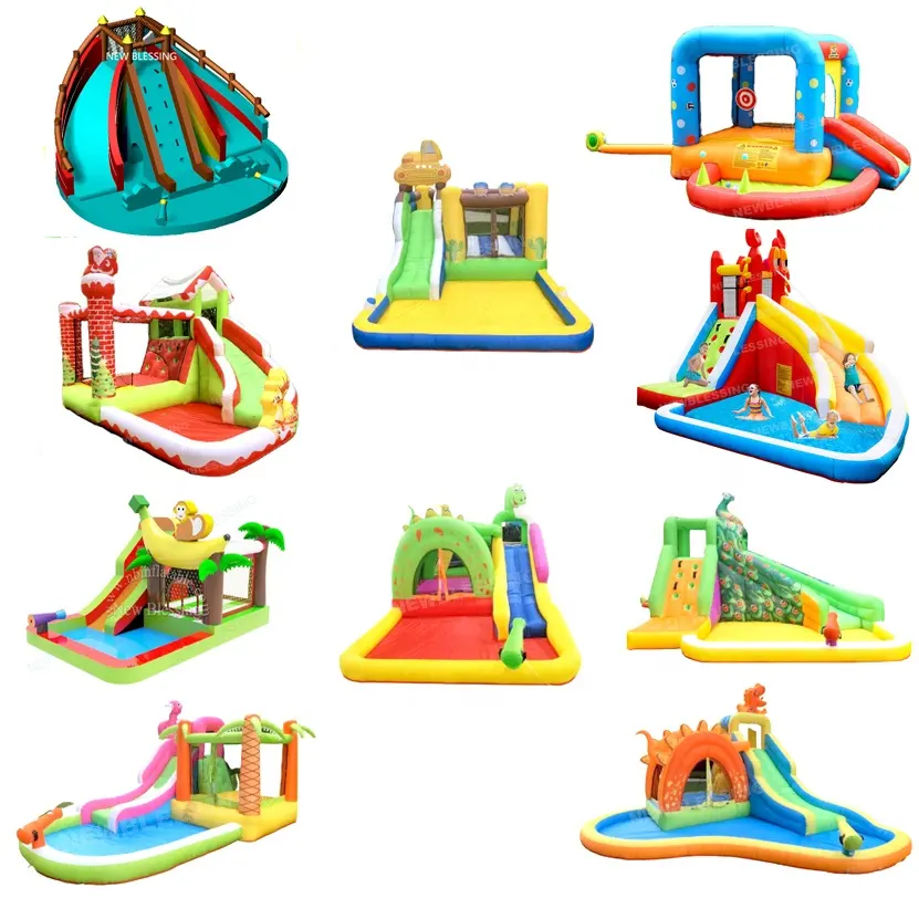 Happy Lion Backyard Inflatable Bounce House, Trẻ Em Nhỏ Inflatable Trượt Nước Với Slide Nước Hồ Bơi Bóng Pit