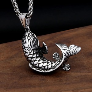 Yunnique – collier avec pendentif poisson Koi en acier inoxydable pour hommes, chaîne animale Punk Hip Hop, bijoux à la mode, cadeau - Product Image 1
