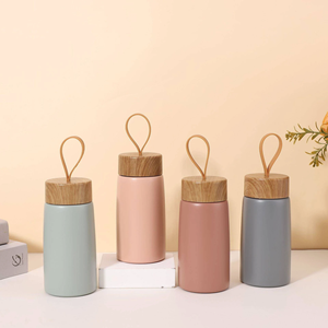 280ml 304 Stainless Steel Vacuum Insulated Mini Water <b>Bottle</b> with Wood Grain Lid Portable Thermal <b>Coffee</b> Mug for Travel Gift - Product Image 1