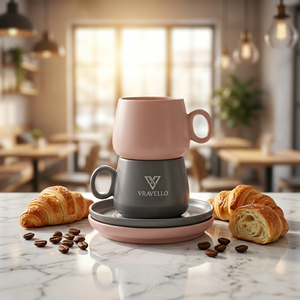 ชุดแก้วกาแฟเซรามิกคลาสสิกสีดำ/ชมพูขนาด 300 มล. พร้อมจานรอง สำหรับงานปาร์ตี้ ใช้ซ้ำได้ ปลอดภัยสำหรับเครื่องล้างจาน เป็นมิตรกับสิ่งแวดล้อม ผลิตจากจีน - Product Image 1