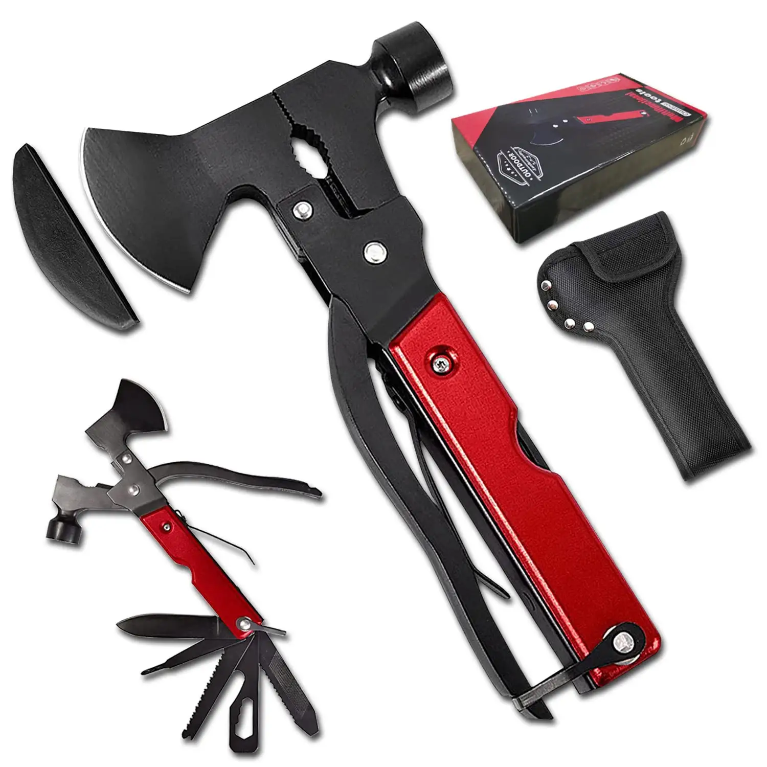 Multitool Camping Accessories Survival Gear Equipment Hatchet with Hammer Axe Saw Screwdrivers Pliers Bottle Opener