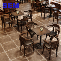 Ensemble de table et de chaises rondes en bois de style rétro américain SEM, adapté aux cafés, restaurants et pâtisseries