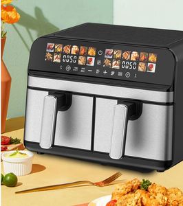 Friteuse à air 1700W 9L avec poignée amovible, écran couleur, double panier, menus multiples, double éléments chauffants, surface en acier inoxydable - Product Image 1