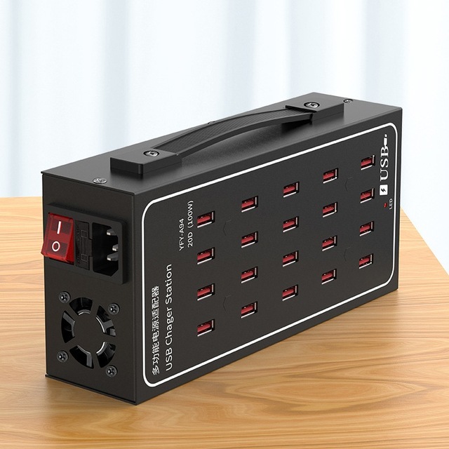 Home Restaurant Office 100W Fast Charger 20 Port USB 2.0 Power Bar Multiport USB Hub Charge Station Syncs Port Power Adapter
