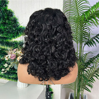 Perruque Lace Front 13*4 en Cheveux Humains Noirs 100% Non Traités, Ondulation Profonde, Volumineuse, 16 pouces
