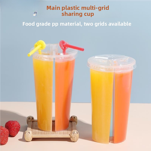 Modische Neue Herzförmige Einweg-Trinkbecher aus klarem Kunststoff, 24oz, mit 2 Fächern, für Kalte Getränke, Bubble Tea, Boba, zum Teilen - Product Image 5