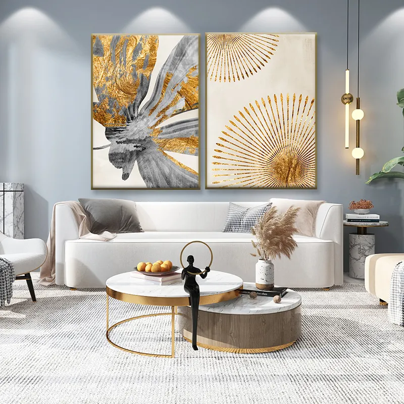 100% Hand-painted Abstract Golden Flower Splash Ink Paintings Canvas Oil Painting Gold Foil Art